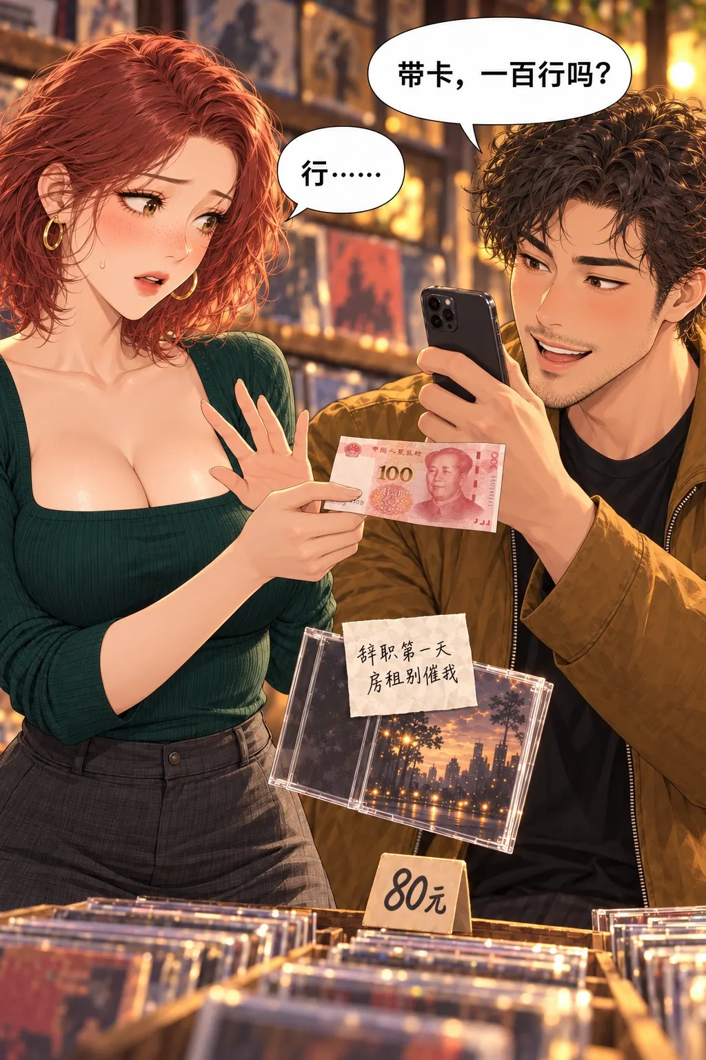 这不是隐藏歌词漫画画面：《这不是隐藏歌词》第3格：她承认错误版本，收下比标价高20元，谎言有了实际后果