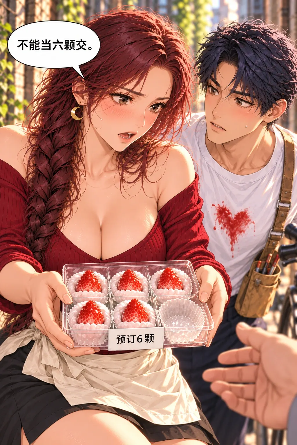 少的那一颗漫画画面：《少的那一颗》第5格：她放弃掩饰缺件，主动要承认和退款