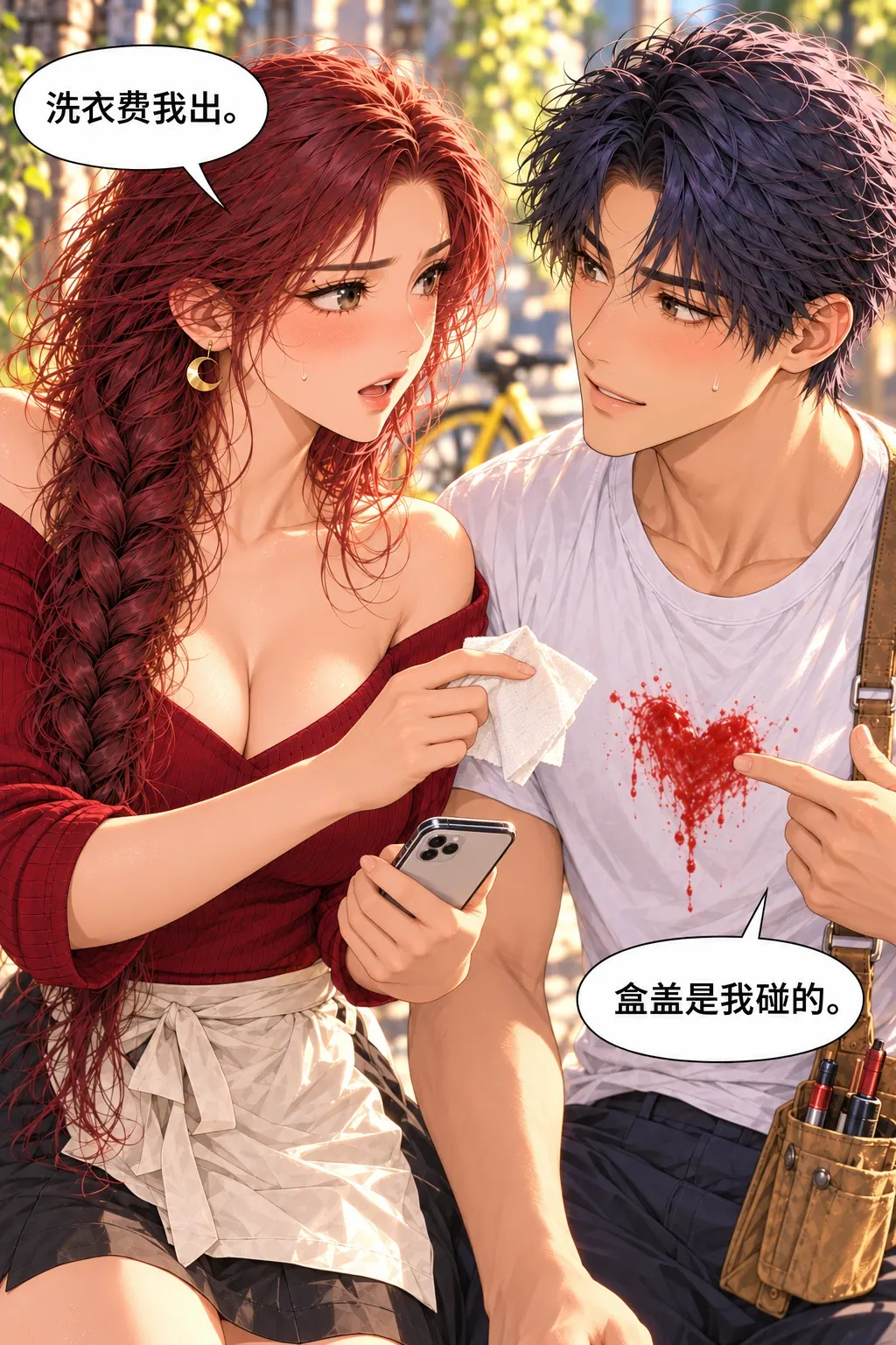 少的那一颗漫画画面：《少的那一颗》第7格：两人各认自己的那部分，没有用责任推给对方；他并未索赔