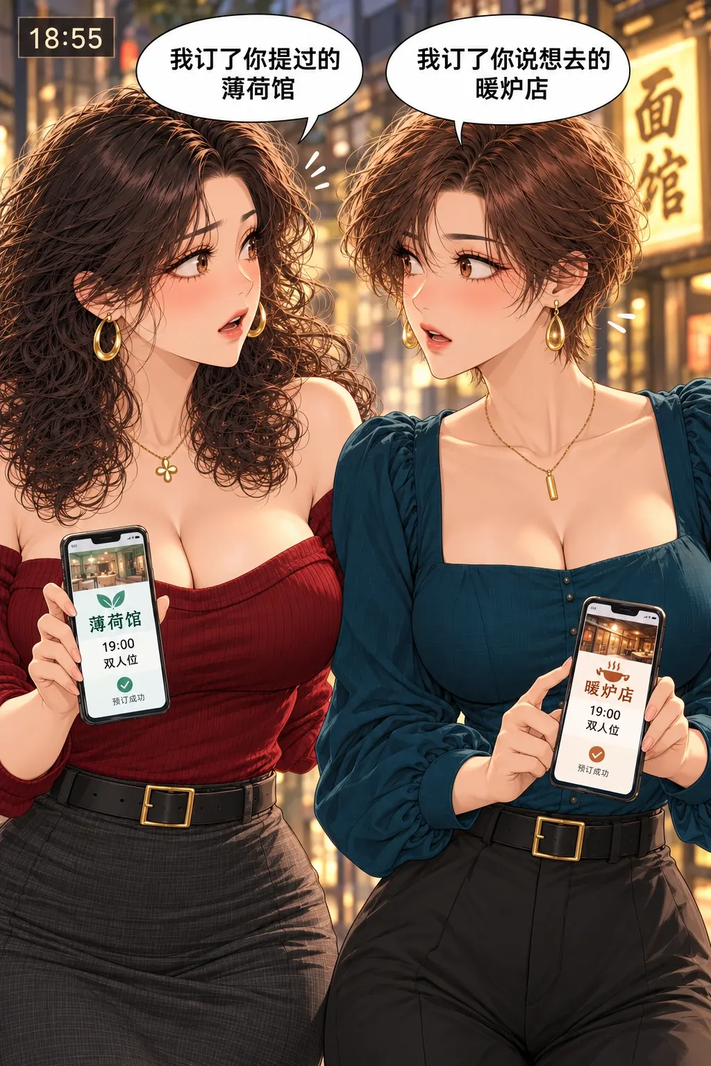 这桌别取消漫画画面：《这桌别取消》第1格：各自藏好的惊喜当场撞破，俩人瞬间反应过来对方也为这次约会偷偷做了安排
