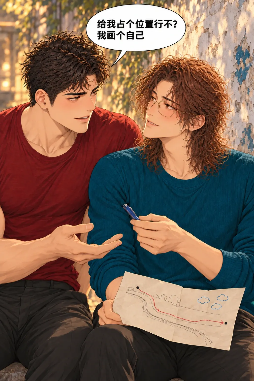 给我占个位置漫画画面：《给我占个位置》第11格：俩人同意把当下的记忆也加到过去的旧图里