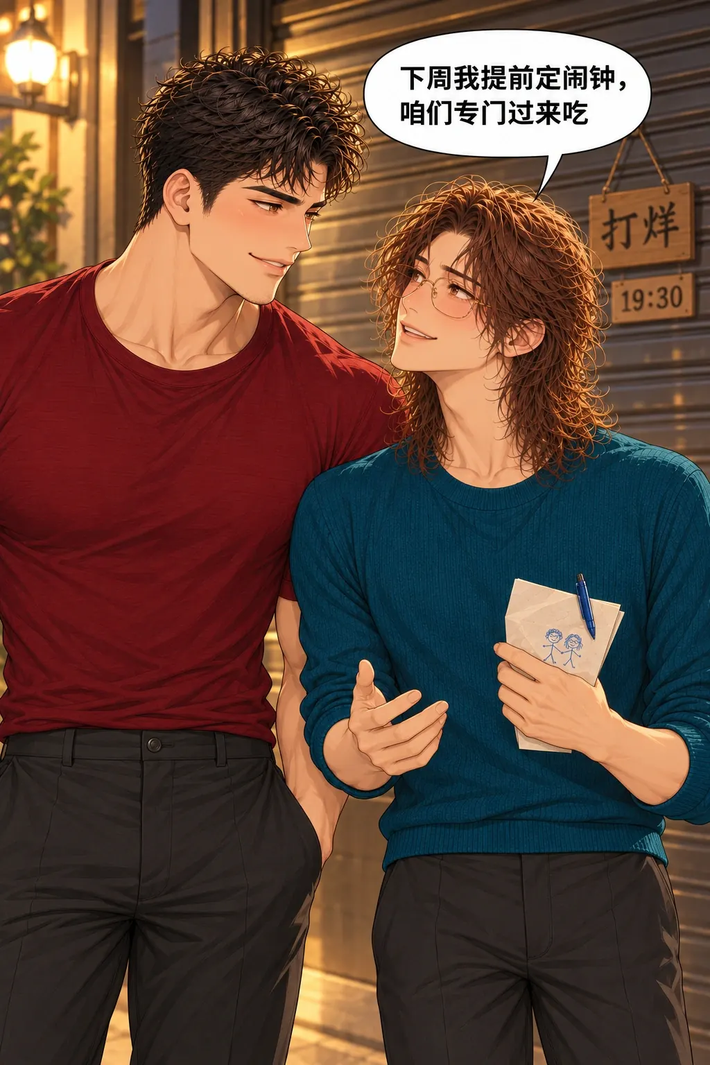 给我占个位置漫画画面：《给我占个位置》第14格：糖水铺确实打烊、没买到甜品，贺临主动提出下次再来。