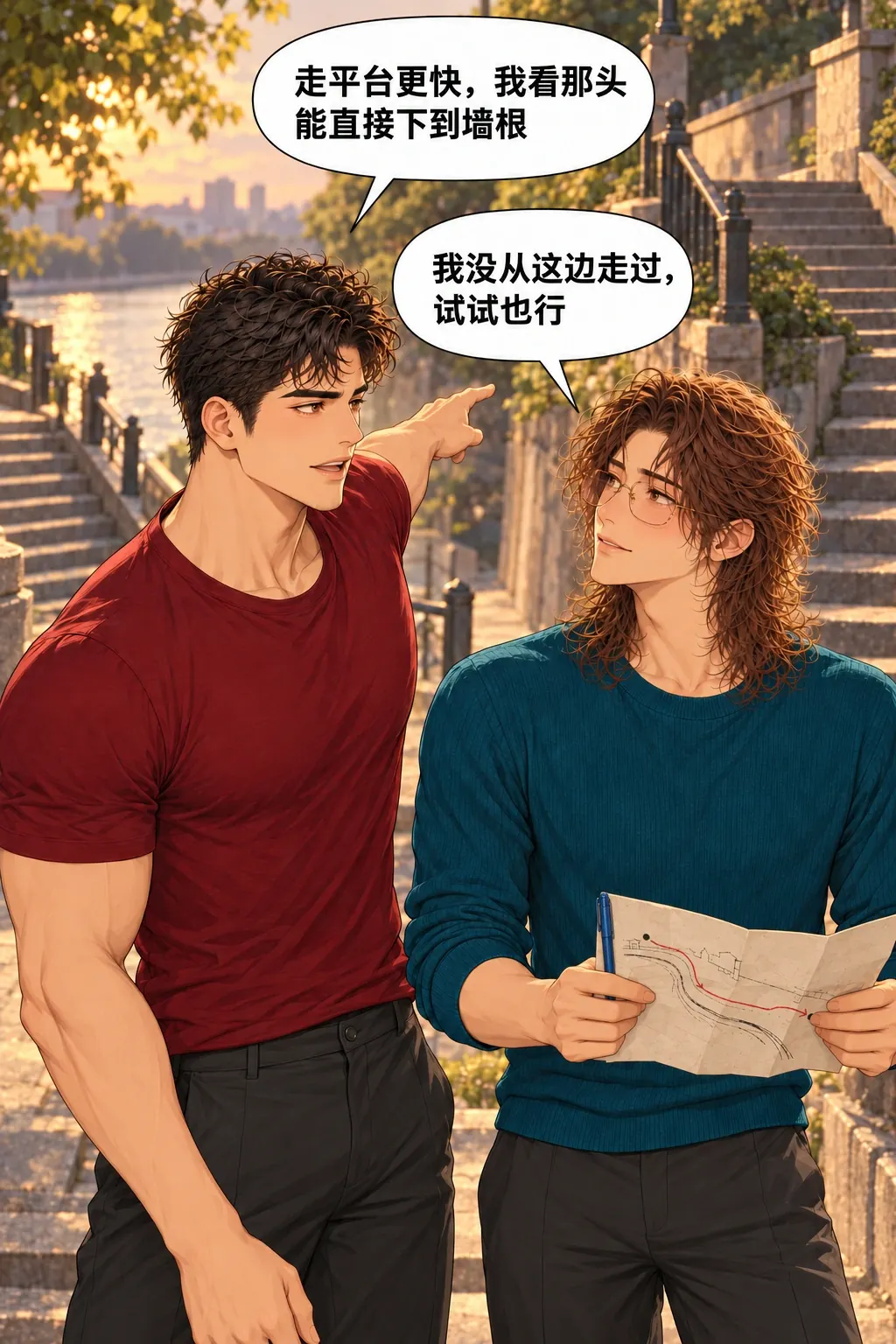 给我占个位置漫画画面：《给我占个位置》第3格：把双岔路的选择摆在明面上，不用观众猜复杂地图