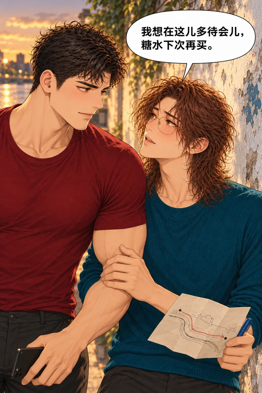 给我占个位置漫画画面：《给我占个位置》第7格：贺临主动表态愿意放弃糖水，就想俩人一起在这儿待着