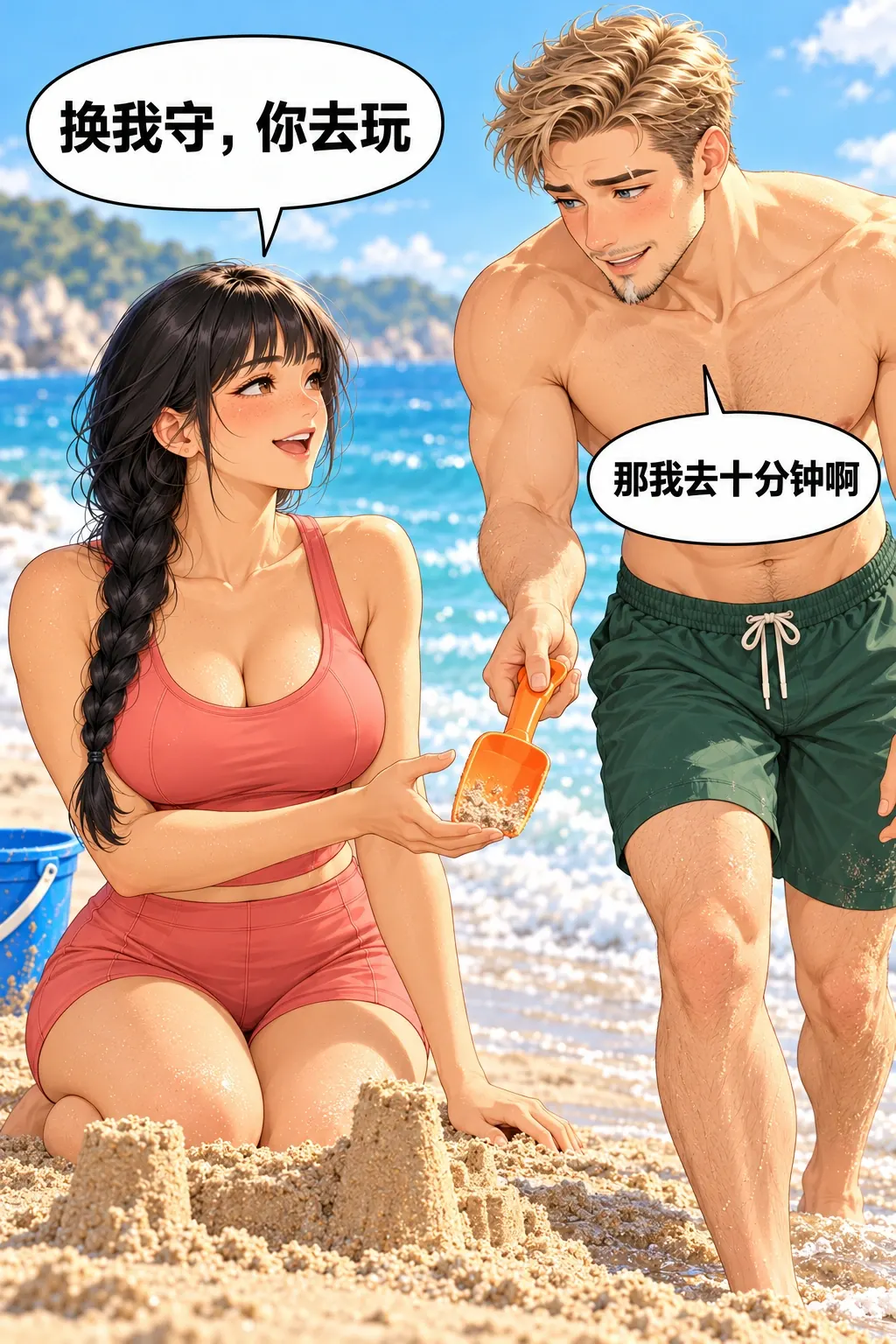 城主下班了漫画画面：《城主下班了》第7格：她用公平轮班处理问题，仍没有共同玩耍。