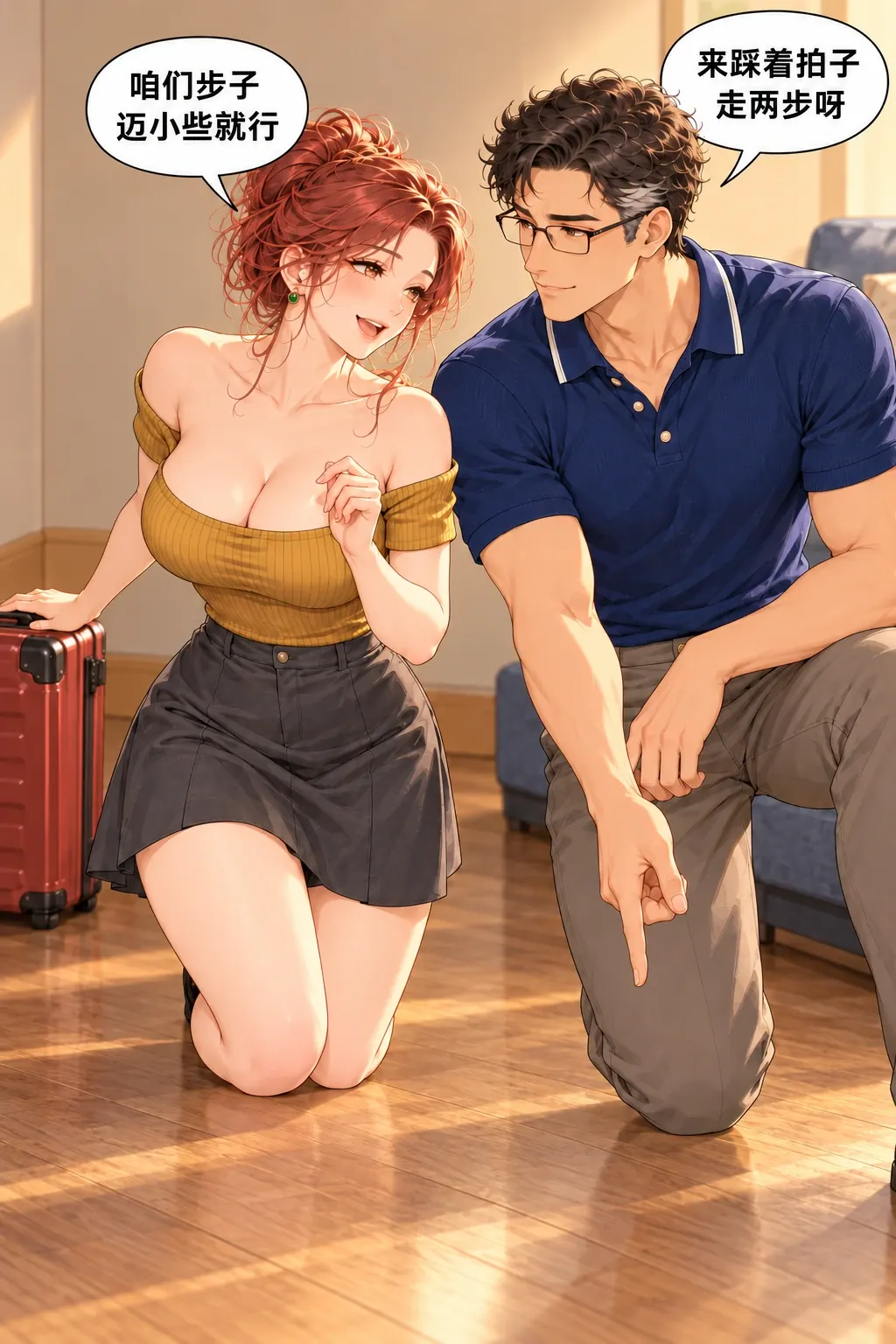 这把我卖漫画画面：15，保留箱子正常靠墙，原椅子占的位置确实为空，两人要实际用它。