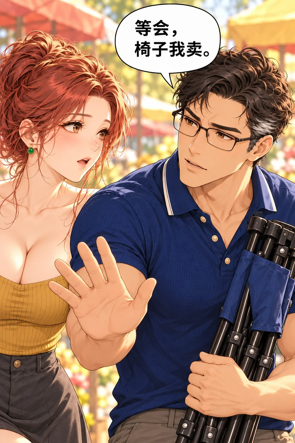 这把我卖漫画画面：9，他在买家尚未离开时主动停止留货游戏，自行决定卖自己的。