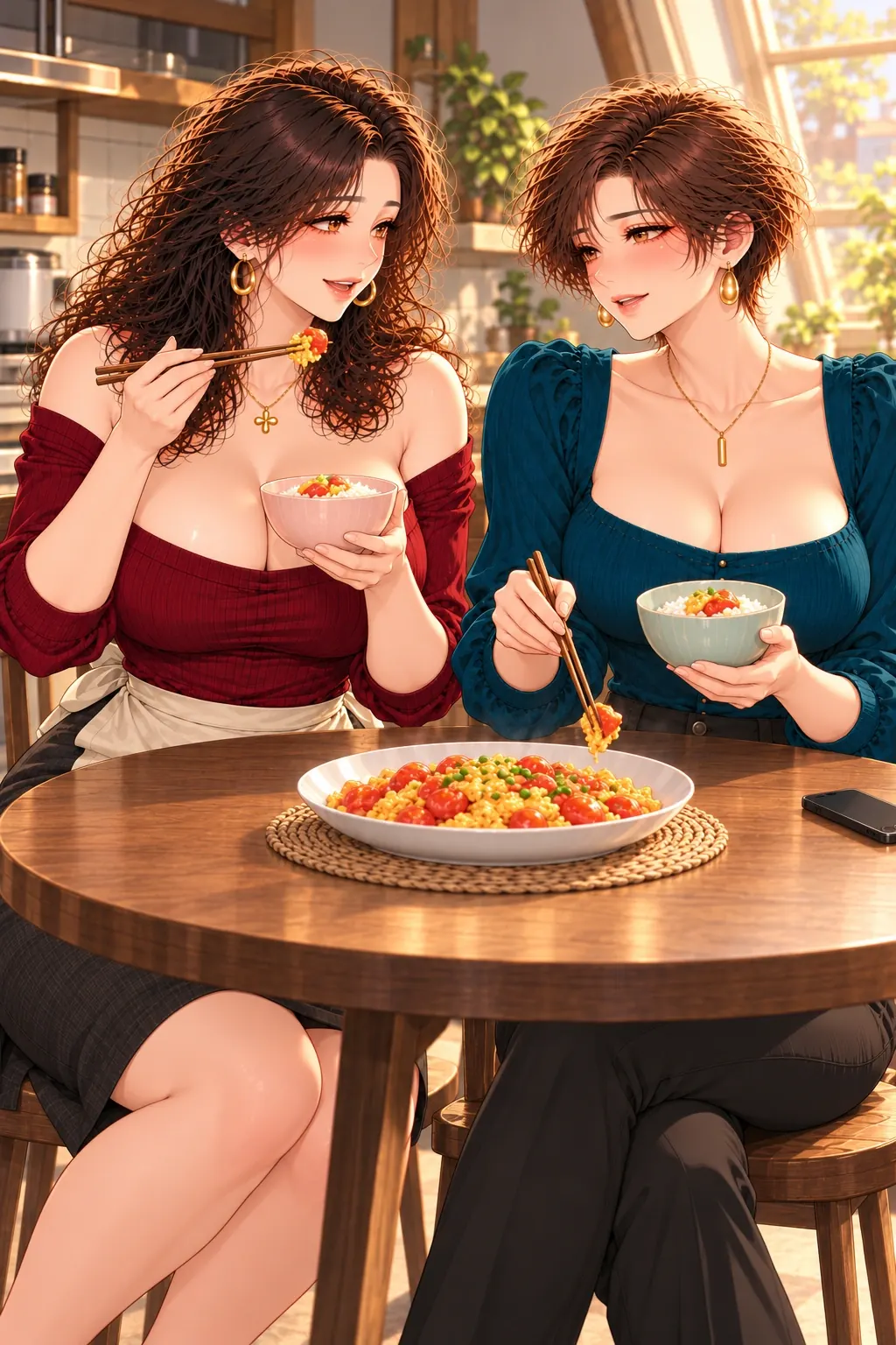 只请你吃饭漫画画面：双方真的吃起已做好的这顿家里饭，关系选择产生当下结果。