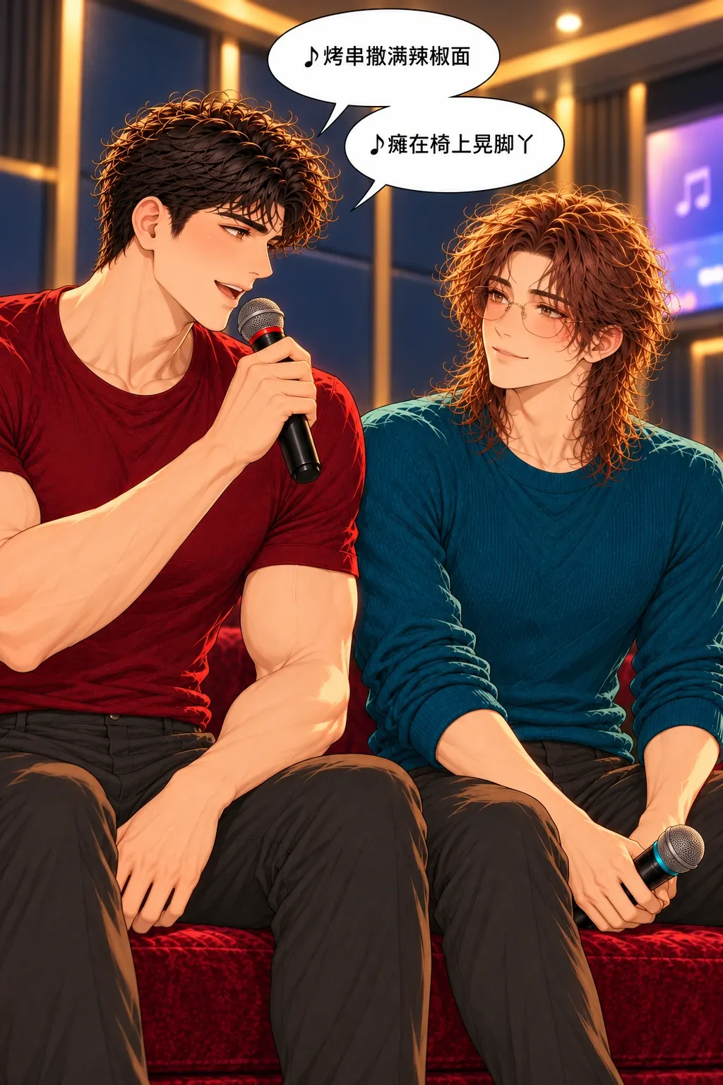 各唱各的漫画画面：贺也主动停下让出，乔唱到后两句，完整合唱真正成立。