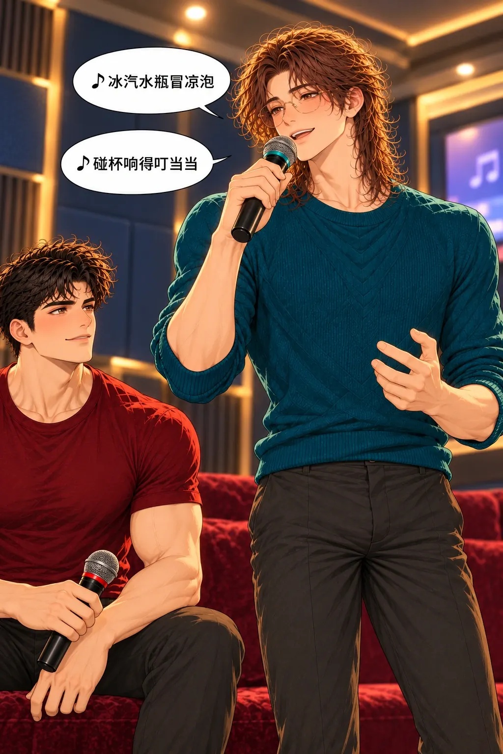 各唱各的漫画画面：贺先唱到本轮前两句，补救开始有效。