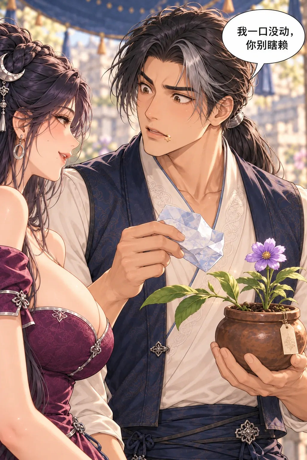 半块糕，两根枝漫画画面：温想否认免尴尬，客观假话与直接持盆触发第一根新增枝，反噬第一次发生。