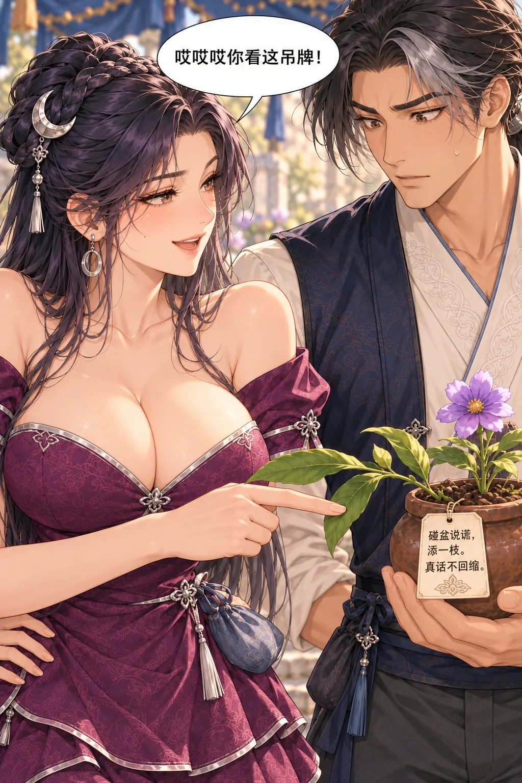 半块糕，两根枝漫画画面：穆读到吊牌把反应当作自己赢了，读者仍知道她也偷吃过，期待反问。
