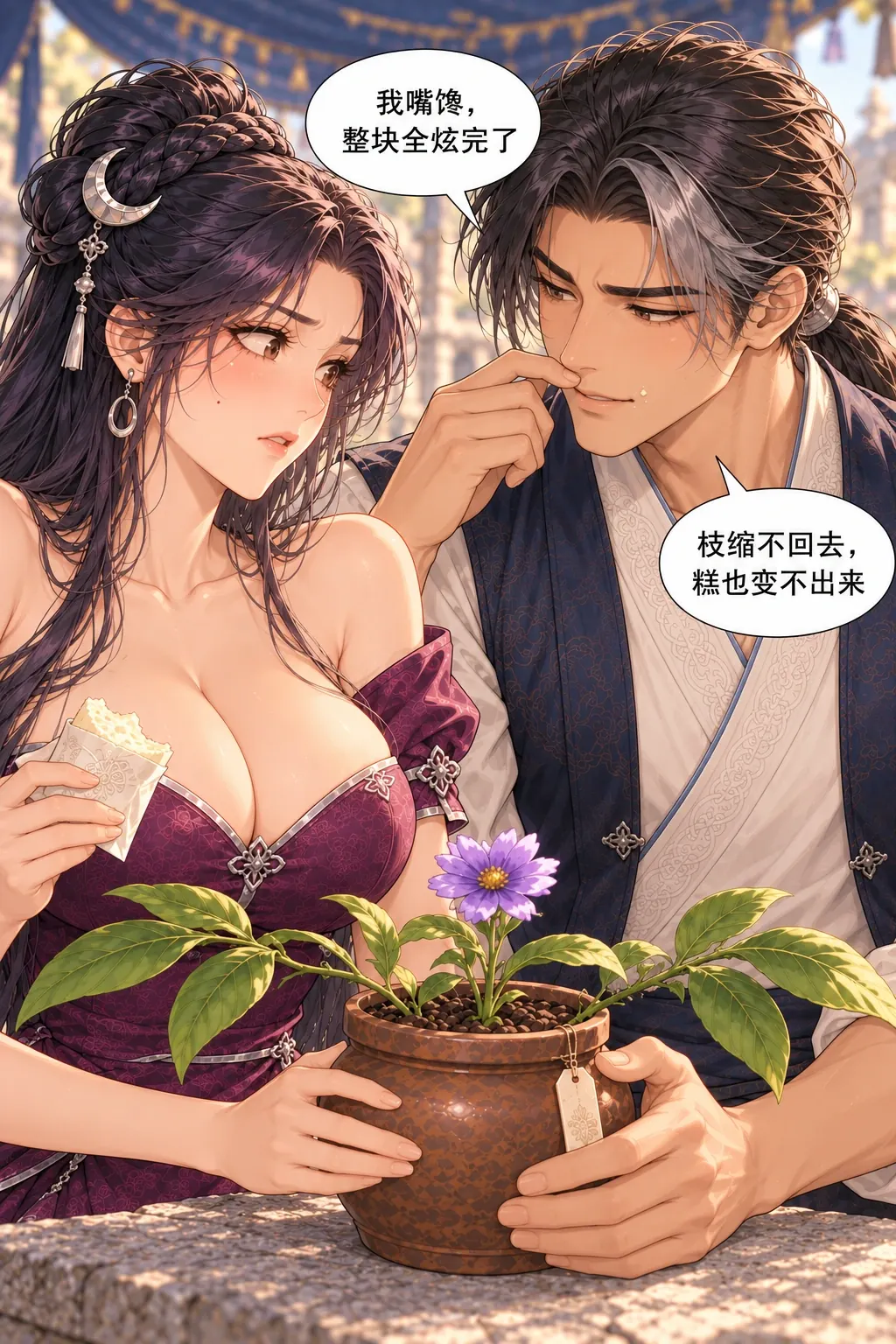 半块糕，两根枝漫画画面：温也停止反问掩盖，承认自己贪嘴并面对真话不能补回糕与枝的后果。