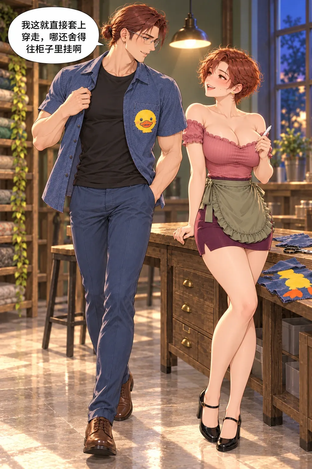 半只鸭的旧衬衫漫画画面：男用实际穿走而非再珍藏结尾；整鸭原状态失去、衣服真正回到生活，女不再只护自己的画。