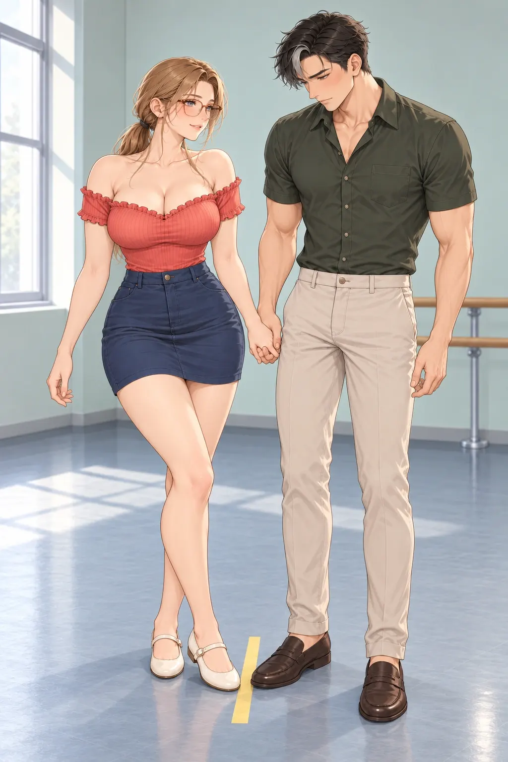 半步共舞漫画画面：两双平底鞋再次靠近，方律仍紧张，却没有松开手。