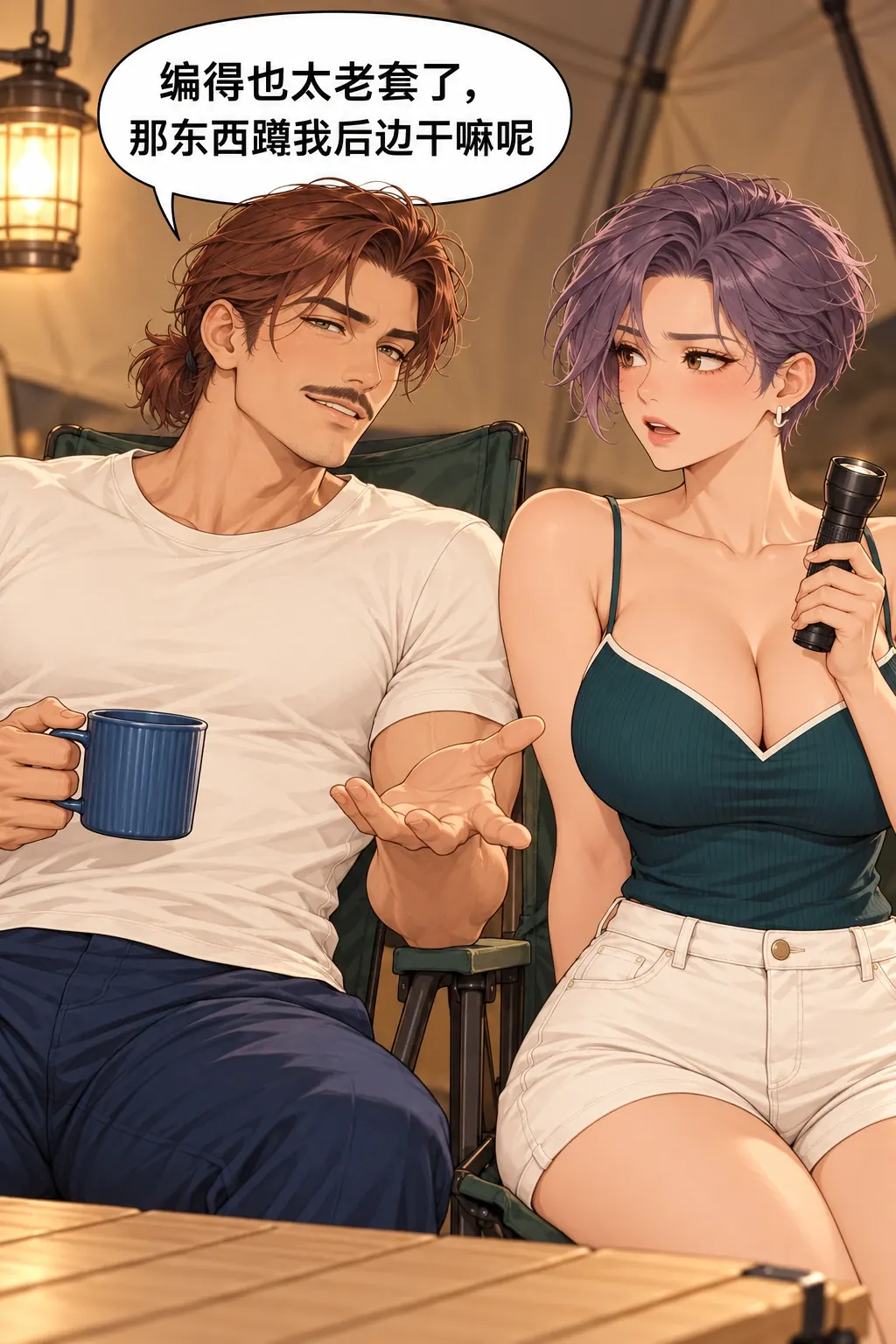 蓝杯子忘喝事件漫画画面：张砚挑眉拆台，觉得她编得太老套。