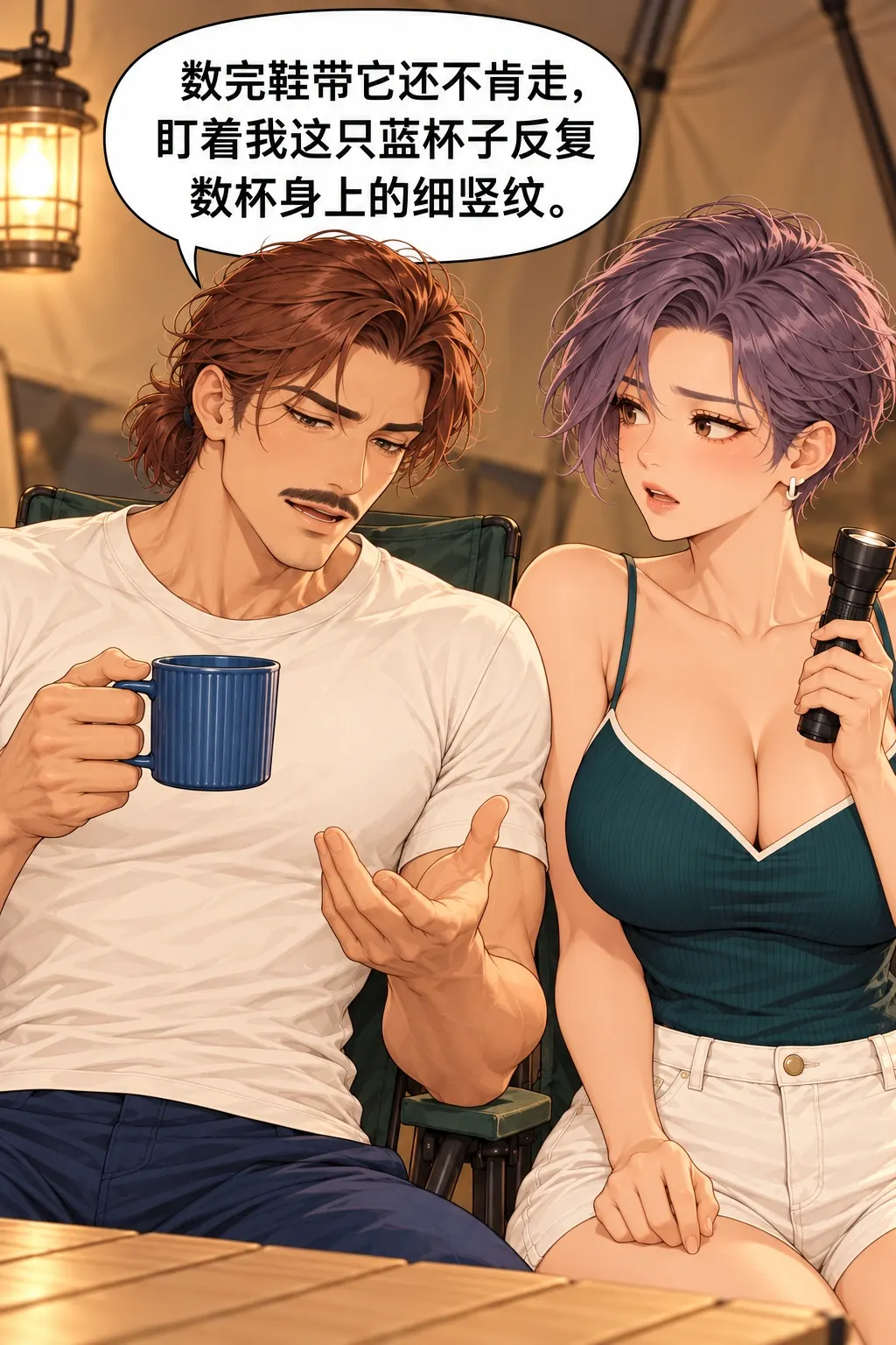 蓝杯子忘喝事件漫画画面：张砚随口把自己原有的蓝色竖纹杯也编了进去。