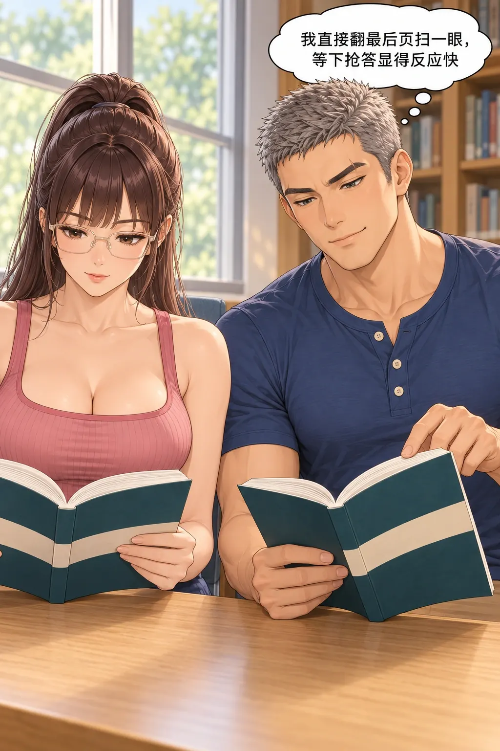 偷翻尾页之后漫画画面：窗边的宋沅与杜衡：男没有耐心慢读，决定用末页答案装反应快。