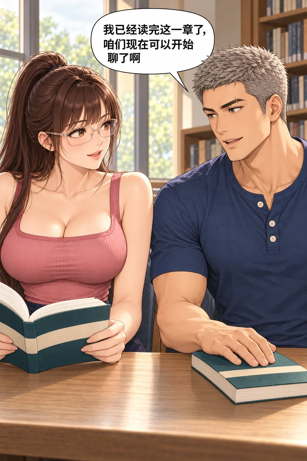 偷翻尾页之后漫画画面：窗边的宋沅与杜衡：他把偷来的结局当作已完成阅读，邀请对话。