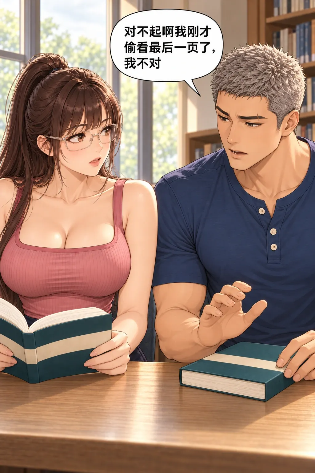 偷翻尾页之后漫画画面：窗边的宋沅与杜衡：男主动说出偷看办法，放弃继续装会推理。