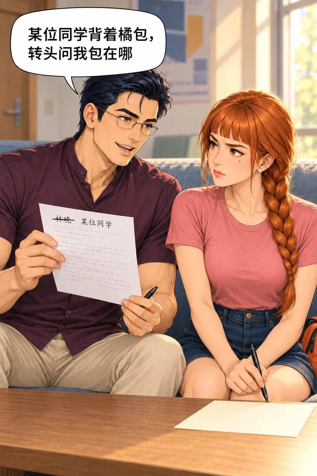 换个名字也不行漫画画面：林晚与张弛在研究生休息室改祝酒词：匿名版本仍含橘包细节，拒绝没有被尊重。