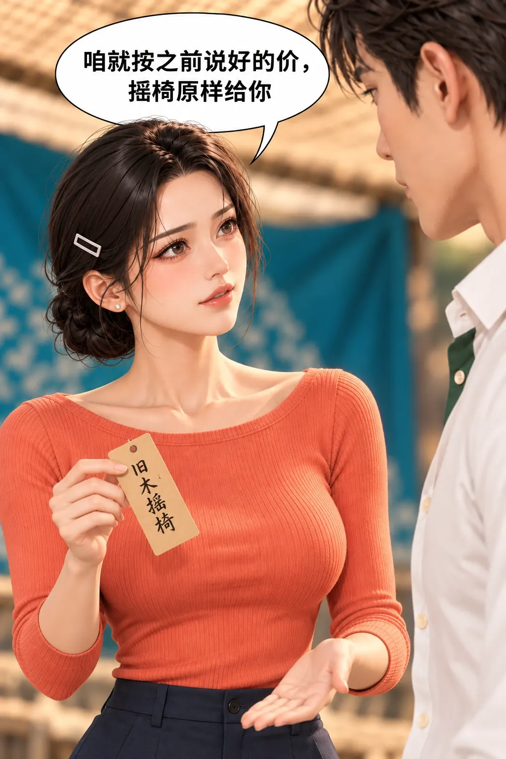 差点把摇椅说没了漫画画面：她给出可接受也可拒绝的真实交易条件，给男明确选择。