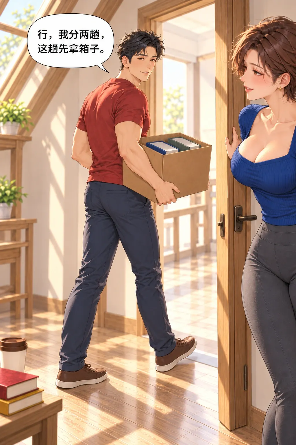 你这“一趟”怎么算的漫画画面：张磊只抱箱先出门余书杯等第二趟