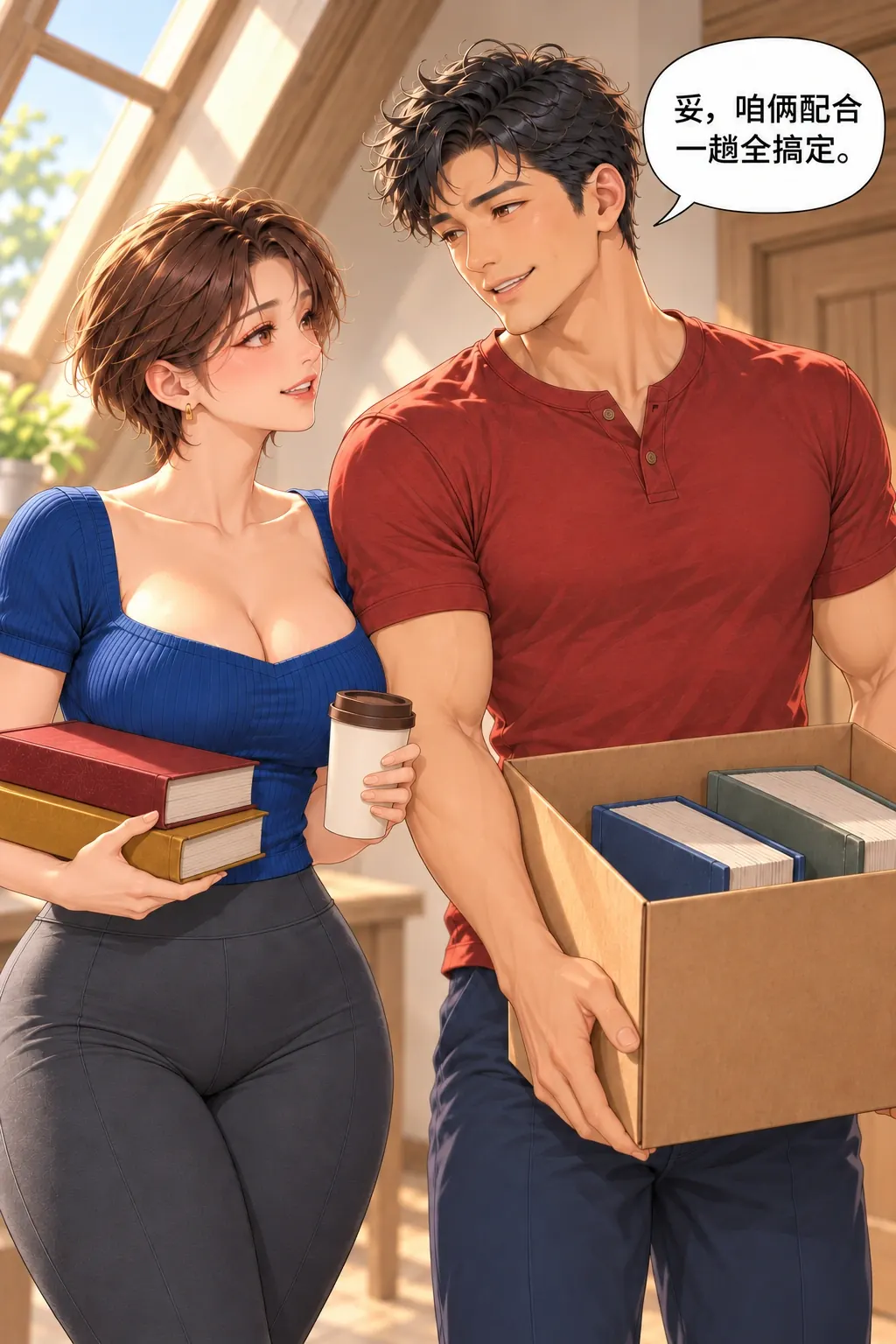 你这“一趟”怎么算的漫画画面：张磊抱起书箱夸配合一趟搞定