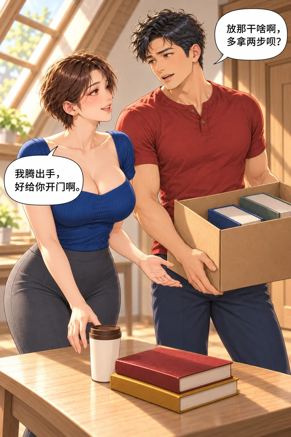 你这“一趟”怎么算的漫画画面：林曼把两本书和杯放回原桌