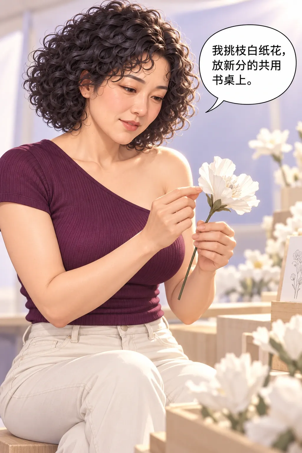 先把名字写上漫画画面：女独立选择白纸花给新共用桌