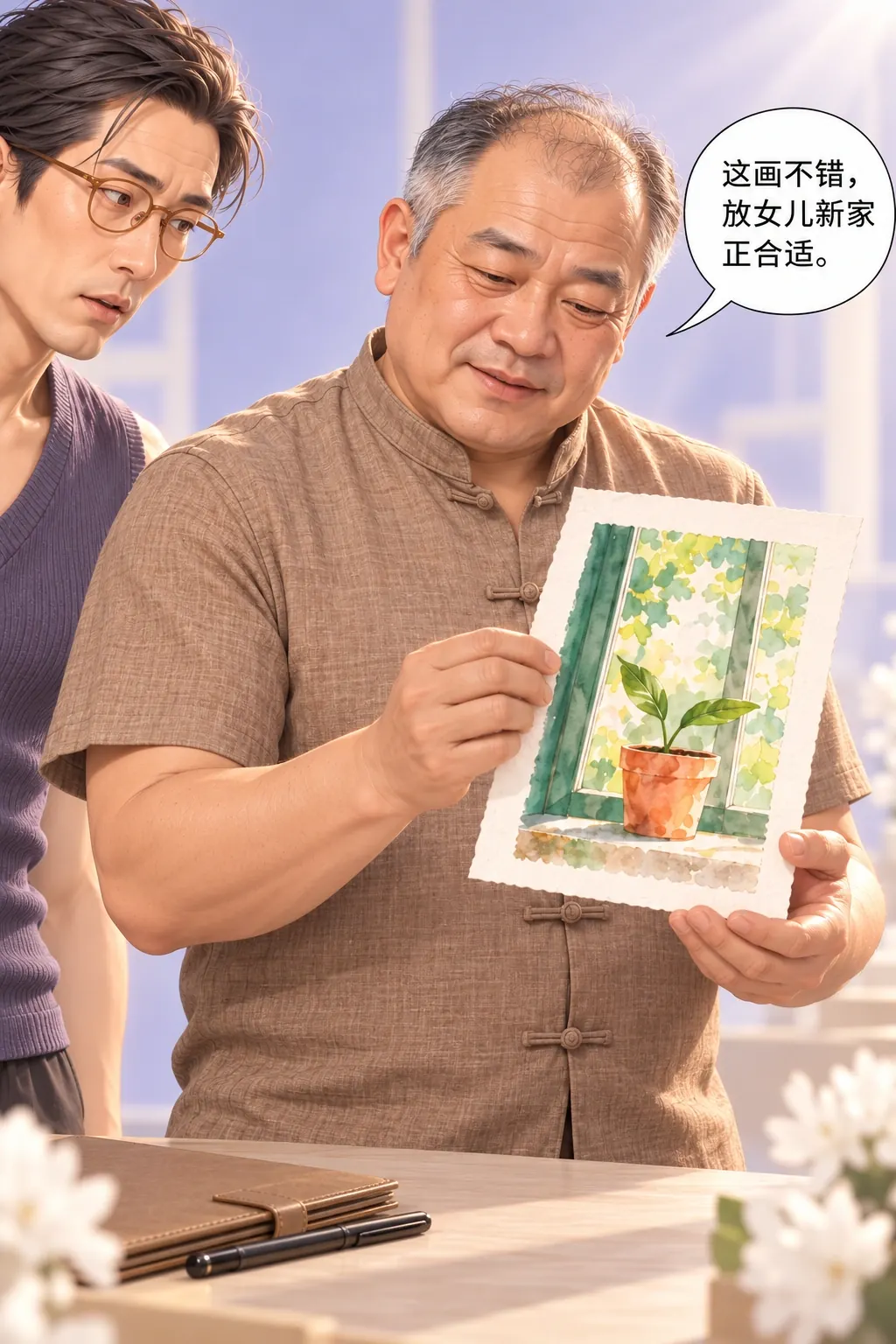 先把名字写上漫画画面：韩叔真拿原作给自己女儿新屋