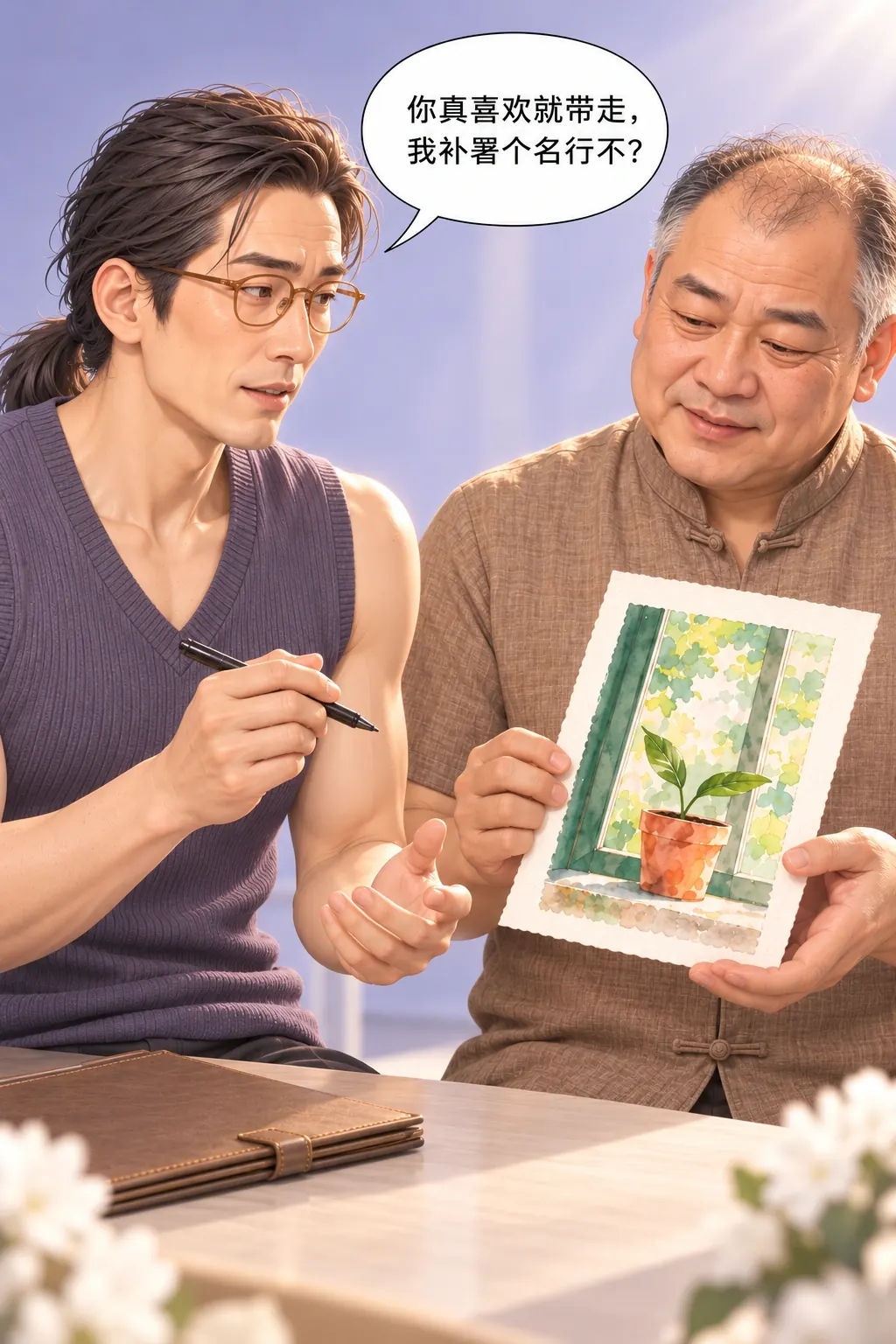 先把名字写上漫画画面：男主动允许带走并问补名