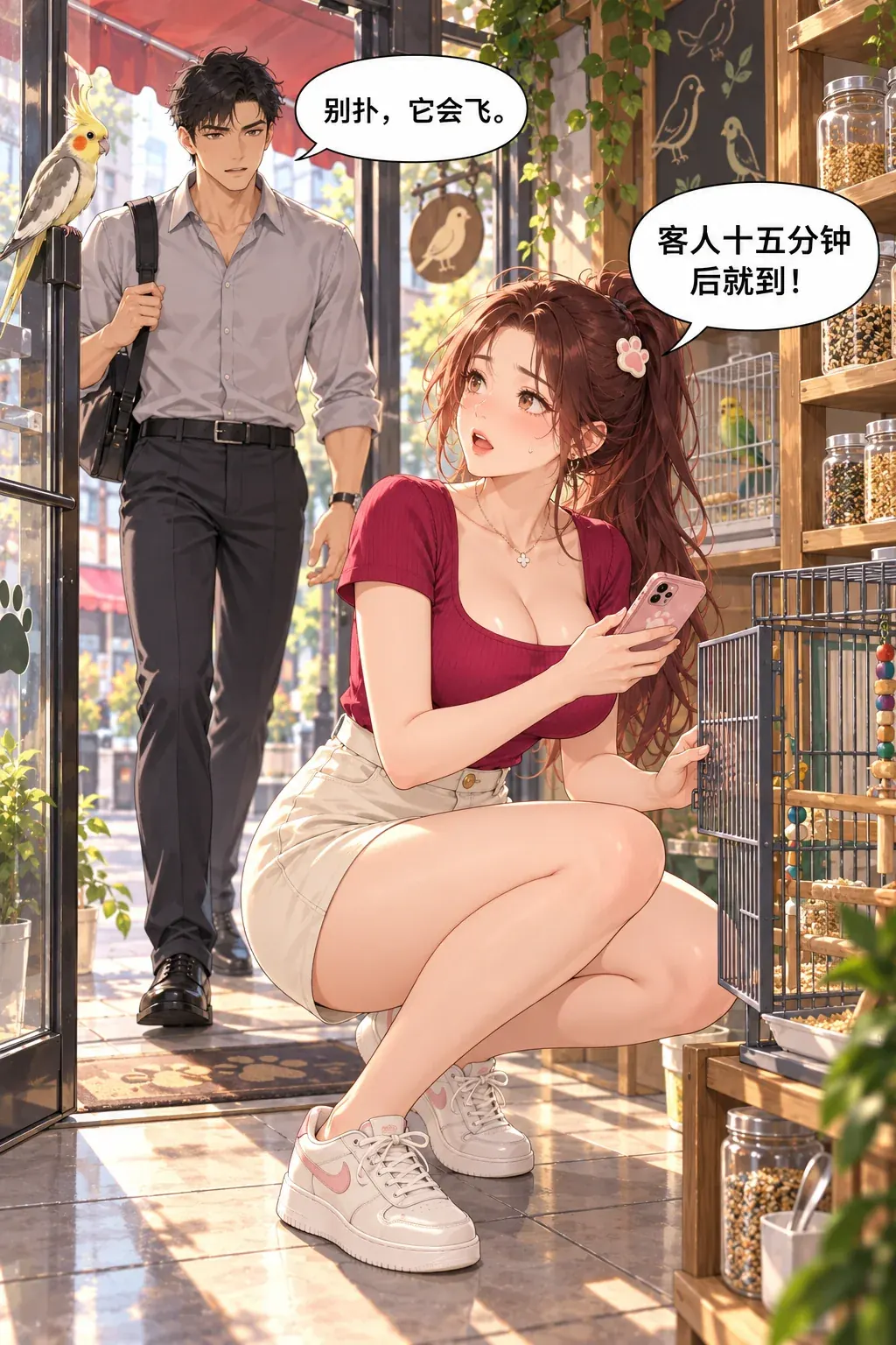 别扑，它会飞漫画画面：《别扑，它会飞》：给出限时目标、鸟的位置和正确方法